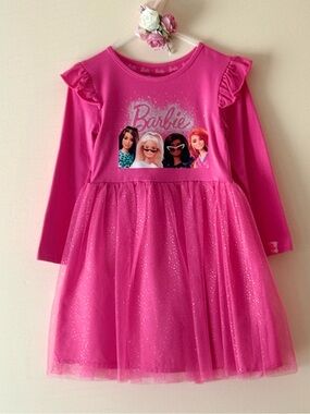 Primark Toddler Girls Barbie Pink Long-Sleeve Tulle Dress, Size 3-4 yrs